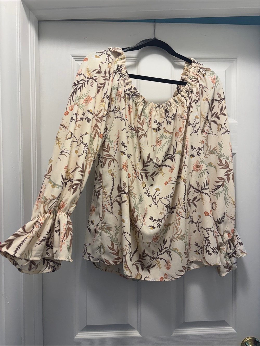 Cream Floral Off-Shoulder Peasant Blouse
